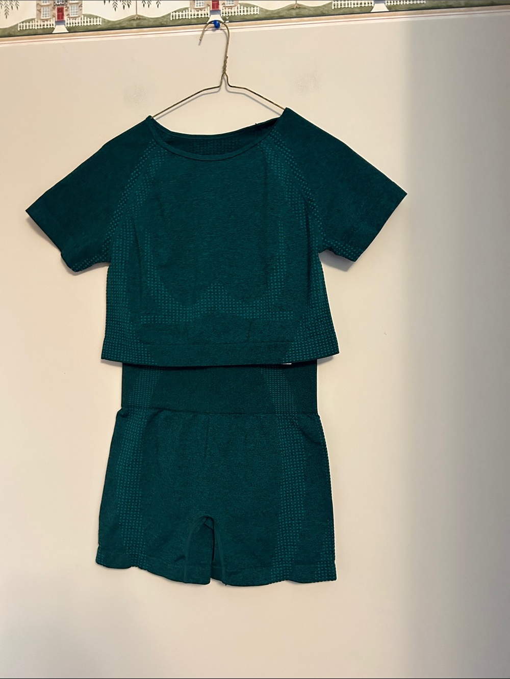 Activewear set of shorts/teeshirt polyamide/elastane dark green like new size M
